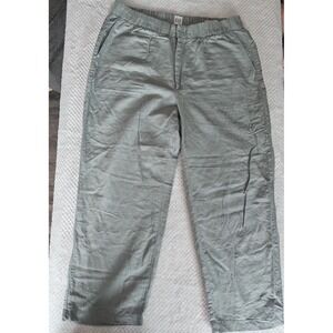 GAP Women's Pleated Linen Pant Green, Lightweight, Cropped Large